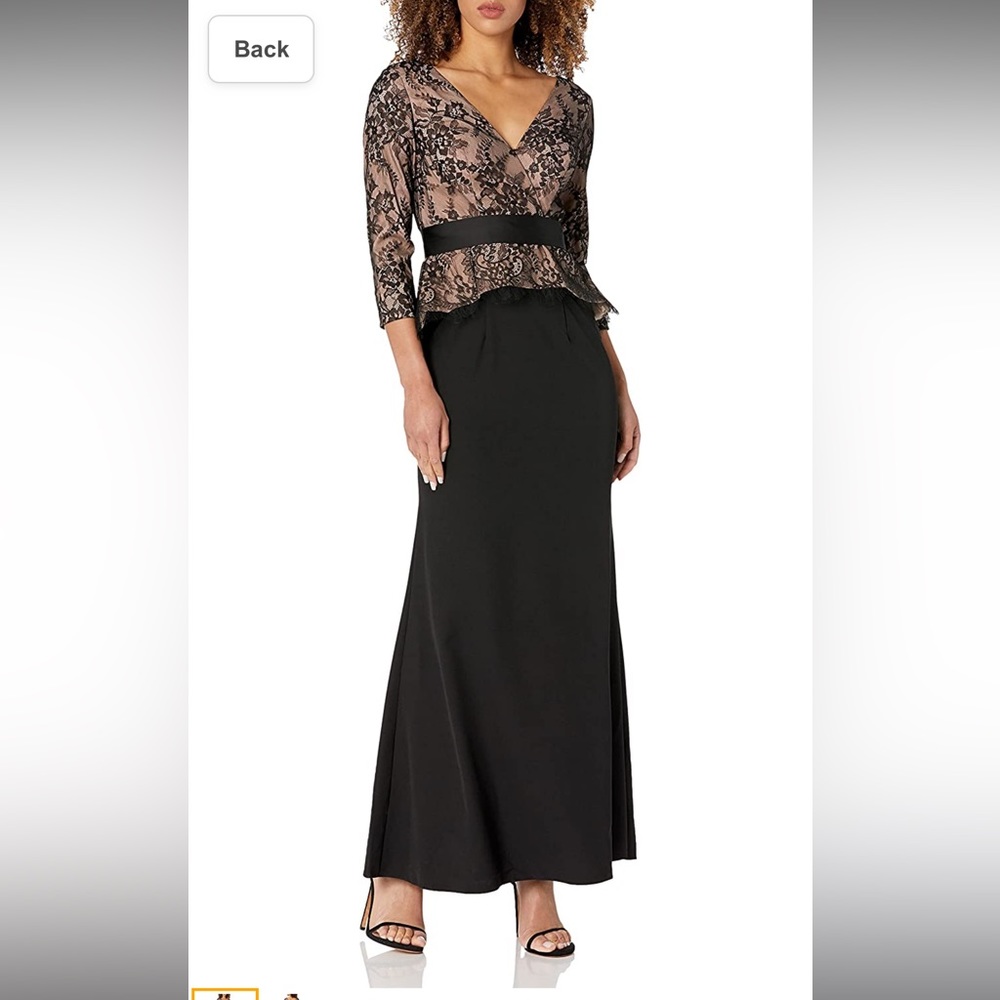 JS collections V-Neck lace peplum 3/4 sleeves long Gown - Picture 4 of 10